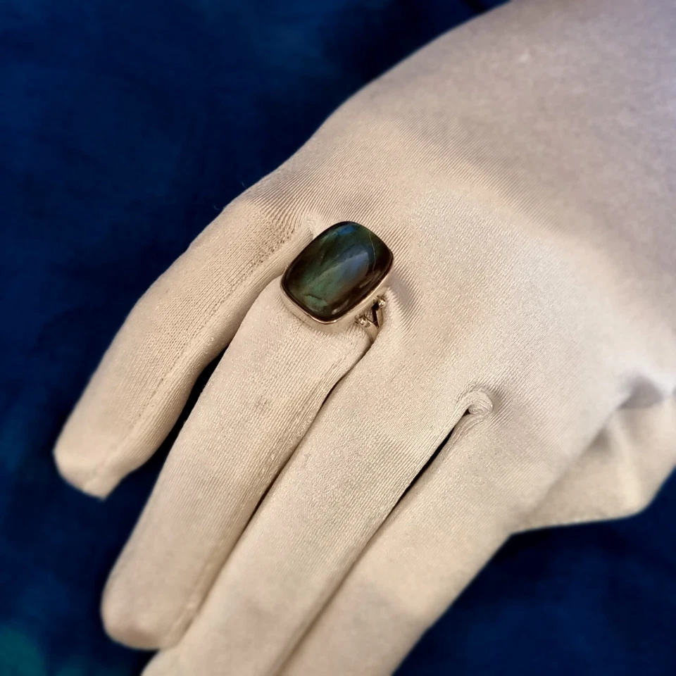Bague Artisan Vintage Argent 925 Poinçon & Labradorite T 55 - Photo 2/4