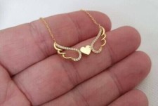 2Ct Round Lab-Created Diamond Angle Wings Heart Pendant 14k Yellow Gold Finish