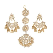 Indian Bollywood Gold Plated Kundan Silver Bridal  Maang Tika Earrings Jewelry