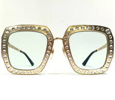 Gucci Sunglasses GG0115S 001 Shiny Gold Hollywood Forever Swarovski Crystals