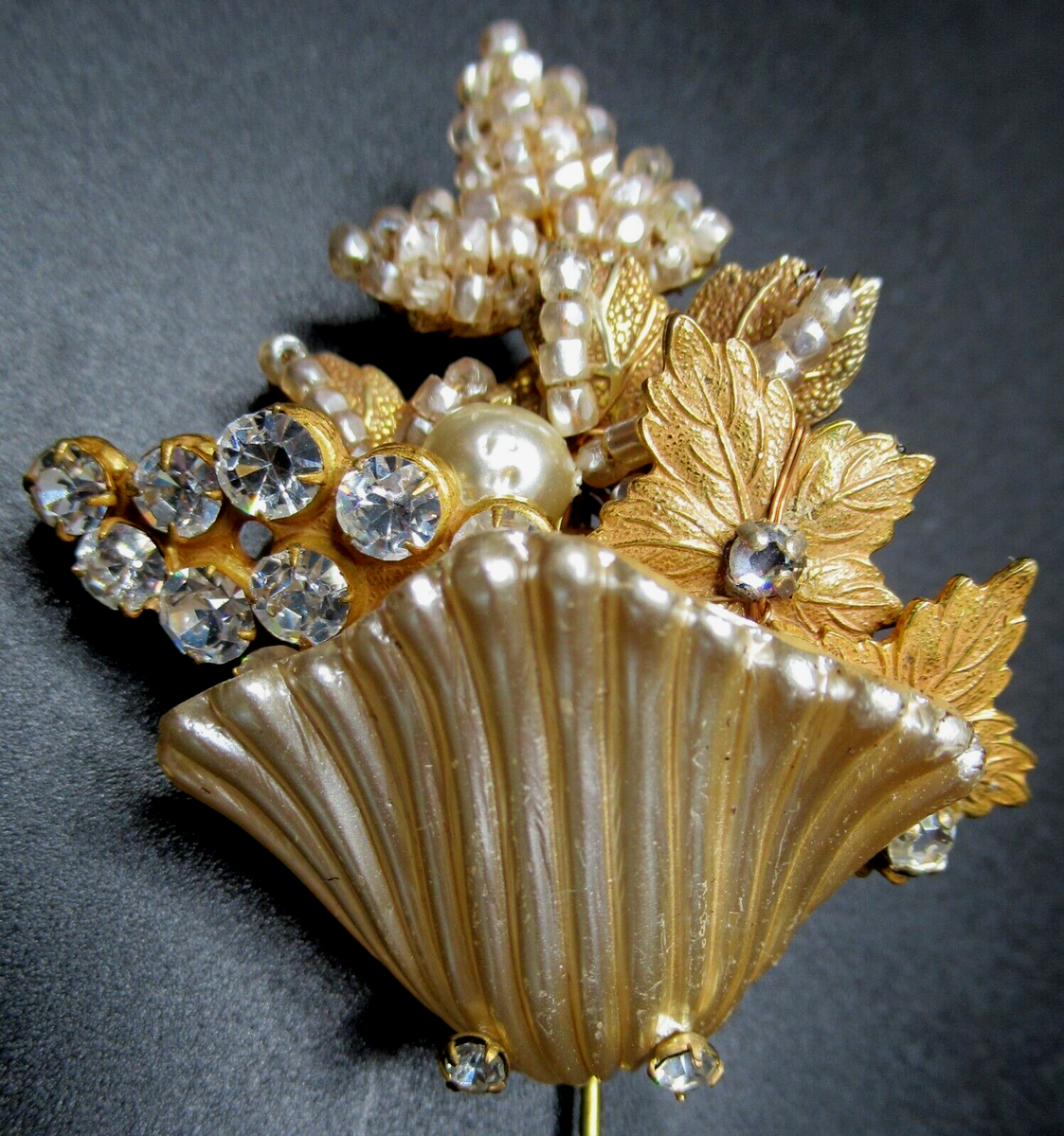 MIRIAM HASKELL Shell Pearl Rhinestone Vintage Stick Pin | eBay