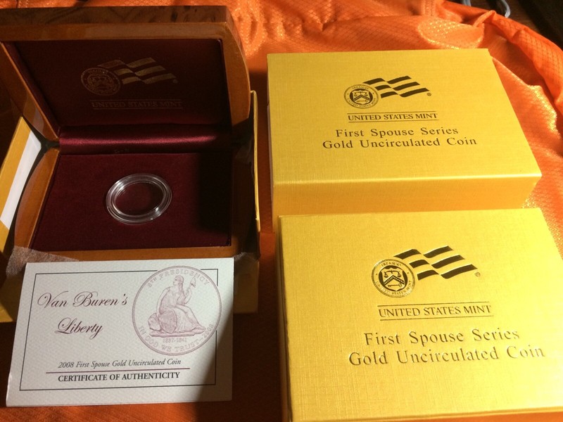 2008-W Unc $10 Gold Martin Van Buren First Spouse BOX OGP & COA (X-24) NO Coins