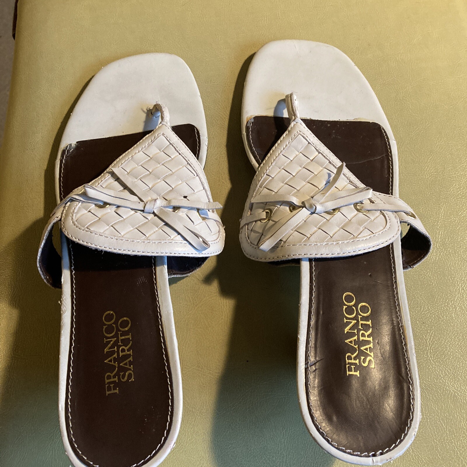 Franco Sarto Leather Flip Flop Sandals Sz 10M White Woven u0026 Bow | eBay