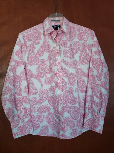Lands End Damen Langarm rosa Paisley bügelfrei Knopfleiste Größe 6P Petite
