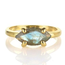 Natural Labradorite Marquise Gemstone 925 Sterling Silver Women Handmade Ring