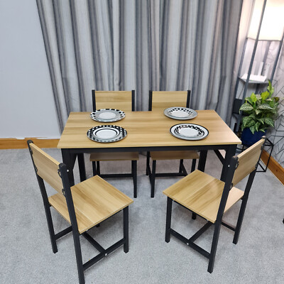 Piece Dining Table and Chairs Set Wooden Space with Metal