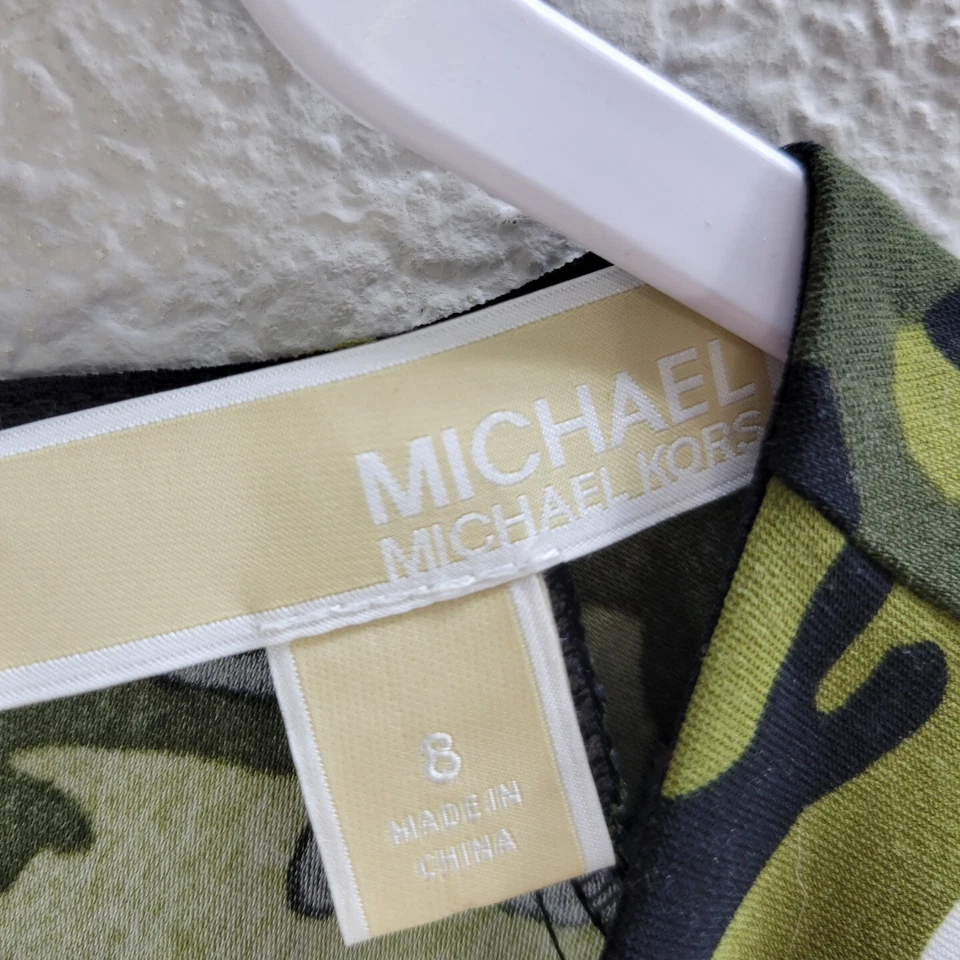 女式 Michael Michael Kors 绿色迷彩 T 恤连衣裙短袖迷你 8 码 — 第 3/4 张图片