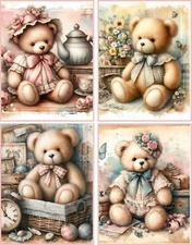 8 Teddy Bears Shabby Chic Vintage glossy blank fold out note card w/envelopes