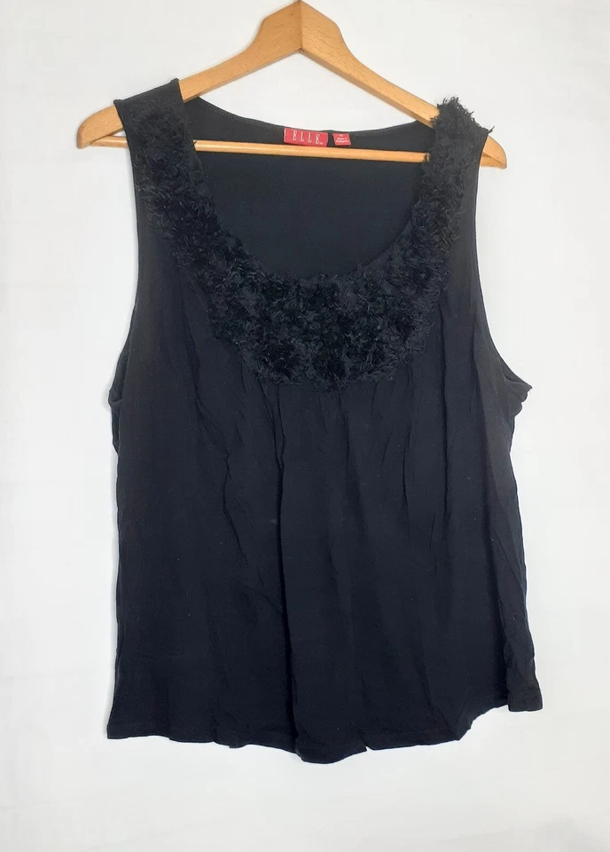 Camiseta sin mangas Elle talla 1XL de piel sintética negra para mujer correa ancha elástica suave elegante Foto 2 de 4