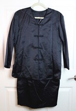 VTG Unbranded Chinese Satin Silk Lined Black Jacket  Skirt Set Size Small EUC