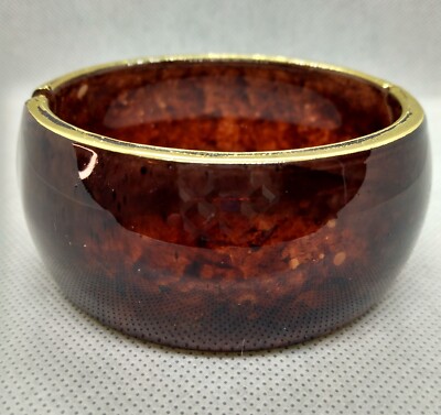 Translucent Plastic Watercolor Brush Hinged Cuff Bracelet w/ Gold Trim
