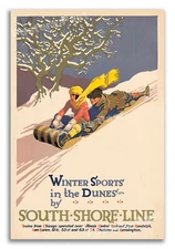 1927 Winter Sports in the Dunes South Shore Line - Vintage Travel Poster - 24x36
