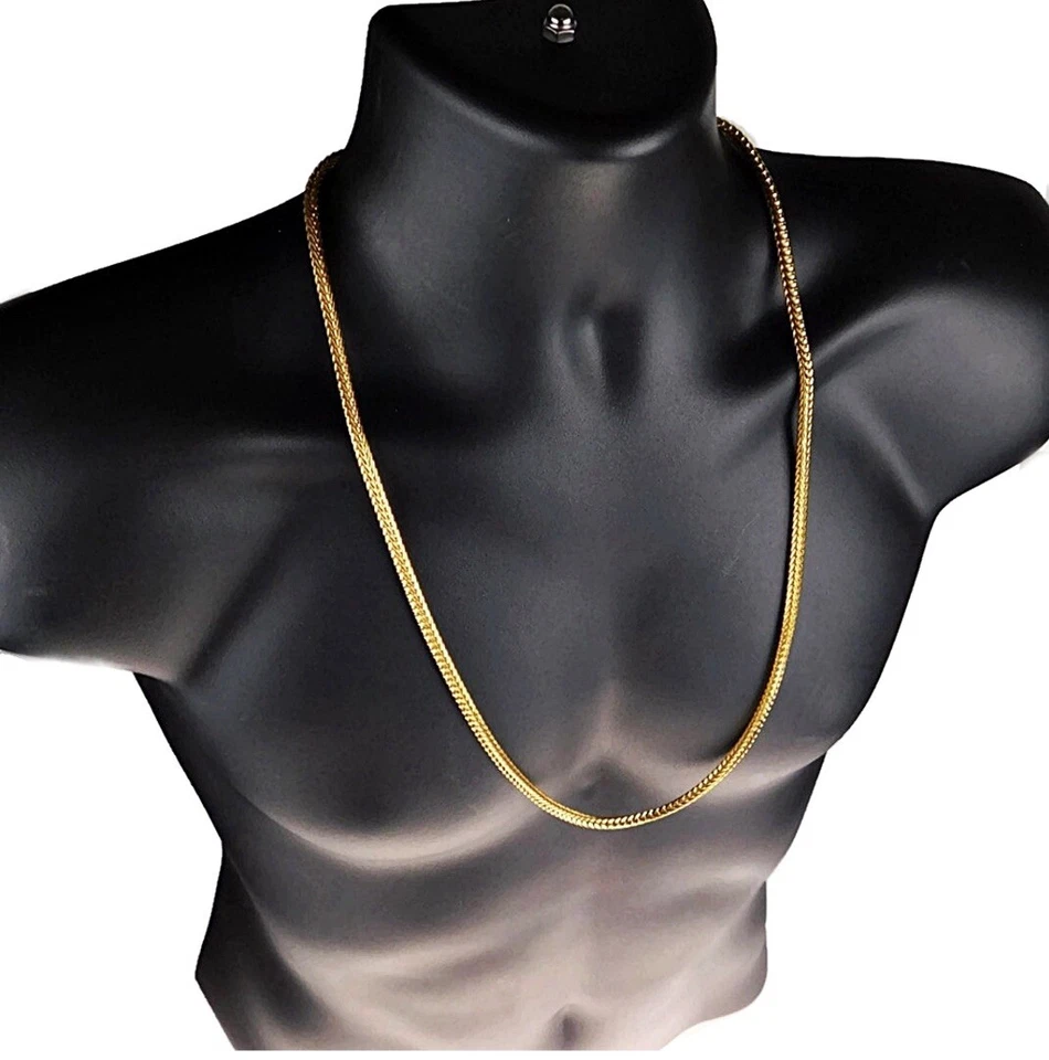 18k gold plated chain franco link chain 30” inch long x 4mm necklace Foto 4 de 4