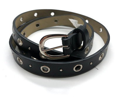 Madden Girl Thin Grommet Belt Black Womens Sz XL 38 Faux Leather 3/4''