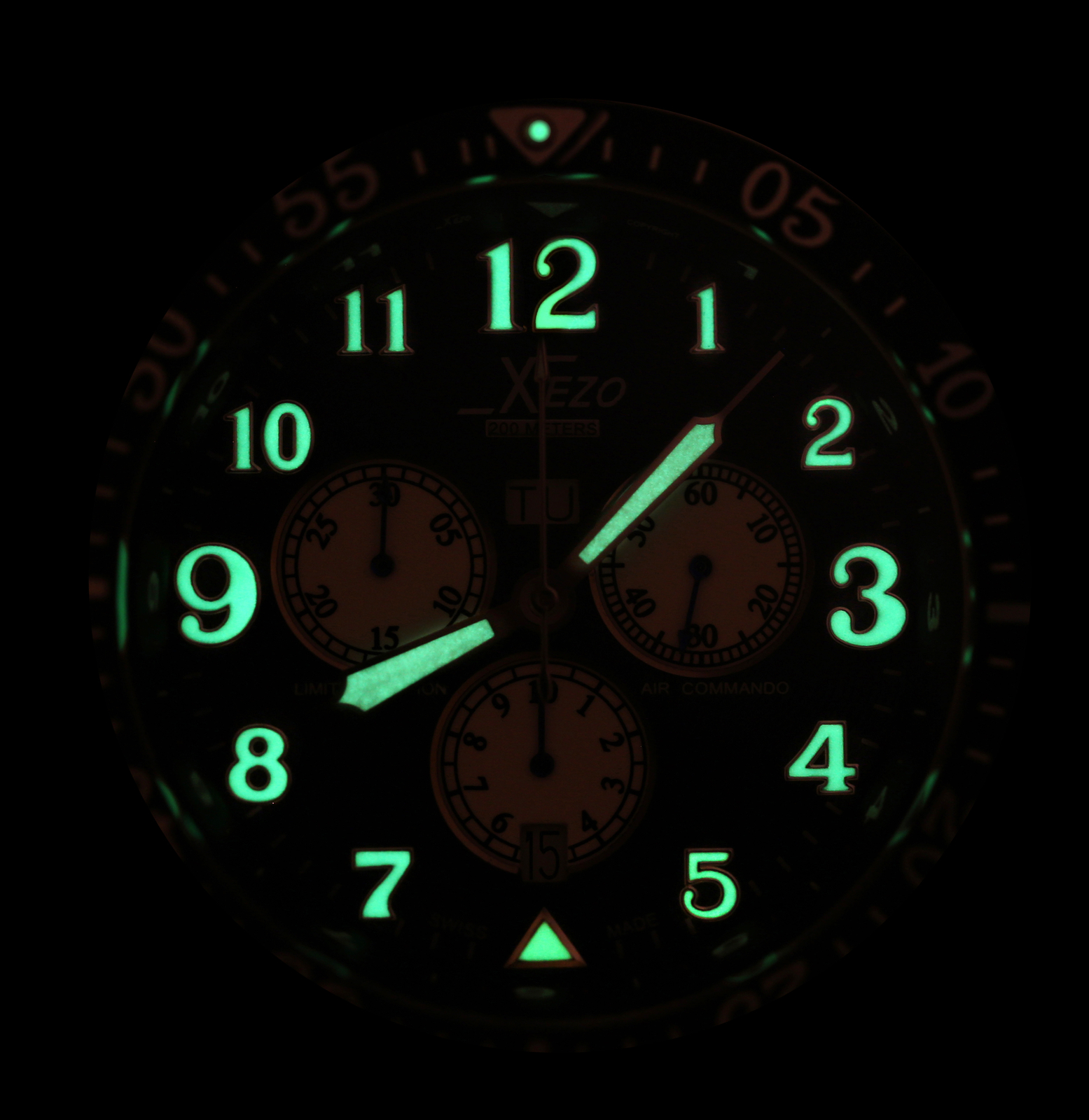 Xezo Air Commando D45SR Swiss Made Quartz Watch. 200 Meters WR. Strong Lume eBay