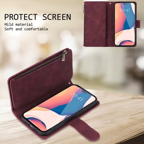 For iPhone 16 Pro Max 15 Plus 14 13 12 11 XR Zip Wallet Case Leather Flip Cover - Picture 5 of 17