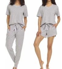 New Women's Flora Nikrooz French Terry 3 Piece Lounge PJ Set Grey Black XS 3X