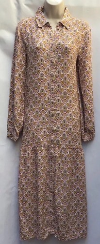 New Next Size 12 Yellow Red Paisley Print Relaxed Shirt Midi Maxi Dress Work - Picture 2 of 20