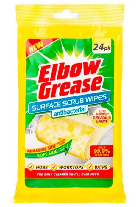 24x Elbow Grease Surface Scrub Wipes Grease Grime Kitchen Hobs Shower Bathroom