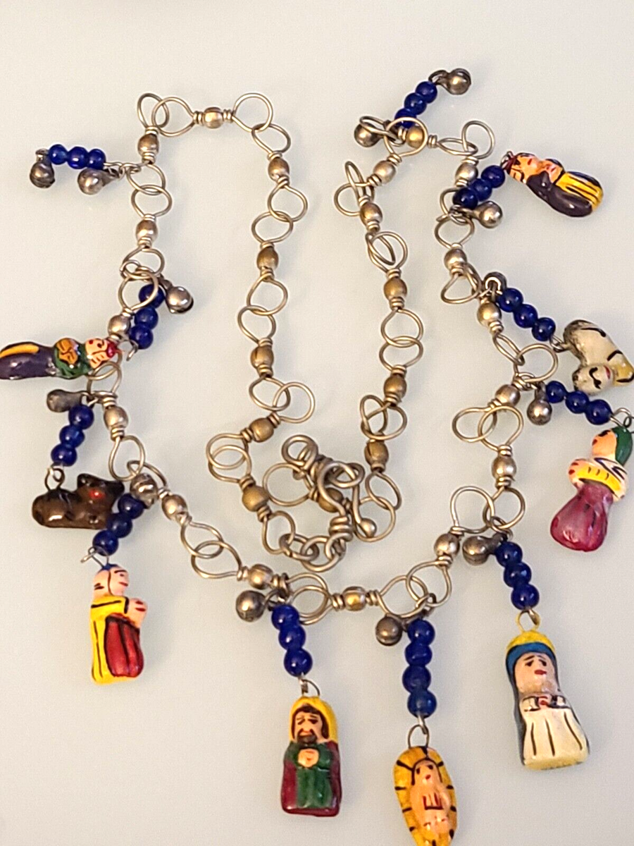 Vintage Nativity Scene Mexican Folk Art Necklace Jesus Christmas AWESOME  UNUSUAL