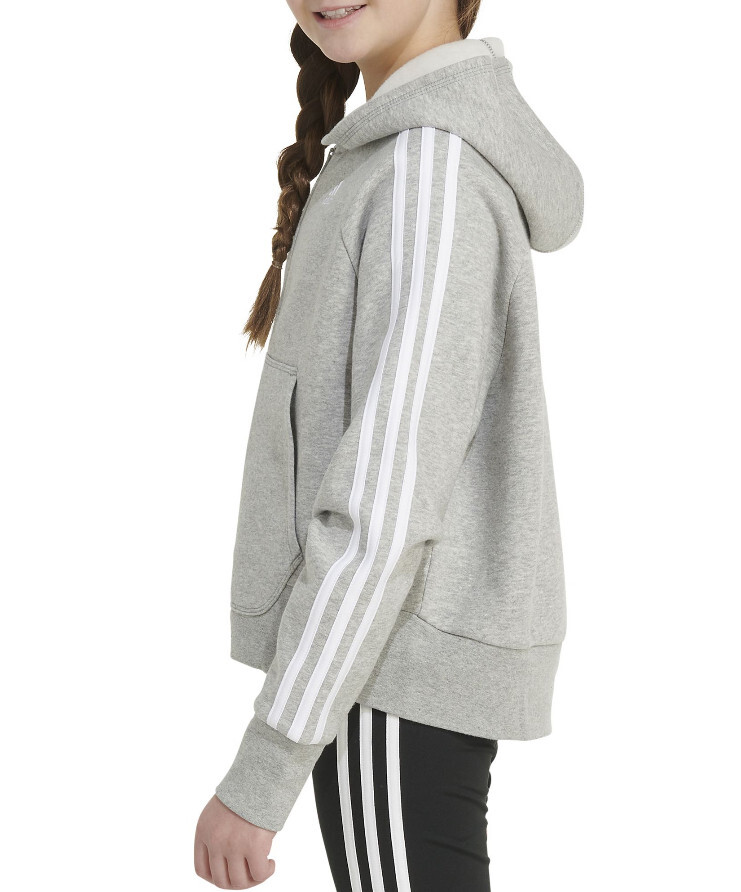 Adidas Girls Zip-Front Essential 3-Stripe Fleece Hoodie Jacket image 5