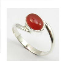 Natural Coral Gemstone 925 Sterling Silver Handmade Boho Ring Jewelry Gift D-864