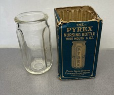 Antique Pyrex Nursing Baby Glass Bottle With Cool Box Patent 1919 Corning Glass