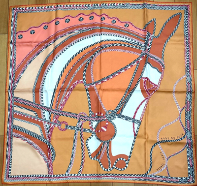HERMES ROBE DU SOIR Carre 90 Silk Scarf Light-orange Gray #y5272
