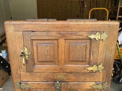Antique 1910s Oak Bernard Gloekler Eclipse Ice Box Refrigerator