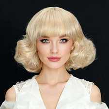 Short Curly Honey Blonde Bob Wig with Bangs for Women Beige Curly Wigs