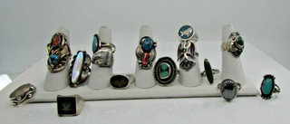 Vintage Sterling Turquoise Green Onyx Inlay Native American Southwest Rings Lot