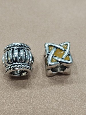 Vintage Silver Tone Charm For Bracelet Jewelry Bead Set Star Intricate Color Old