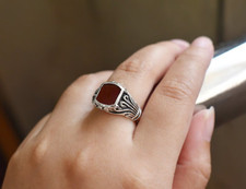 Authentic Red Jasper Signet Ring: 18K Gold Fi...