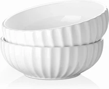 9.8'' 86 oz White Ceramic Serving Bowls, Set of 2, for Party, Kitchen, Gift