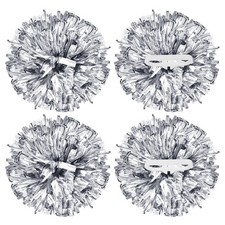 4Pcs 12 inch Metallic Cheerleading Pom Poms with Handle Rings, Silver