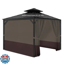 Gazebo Privacy Curtains 10' x 10' with Zipper 4-Panels Side Wall Universal Re