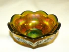 Northwood Singing Birds Carnival Glass Green Sauce Berry Bowl Small