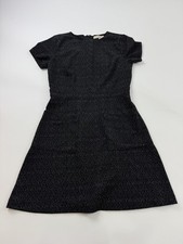 LOFT Dress Womens 6 Black Short Sleeve Knit Geometric Fit & Flare Workwear