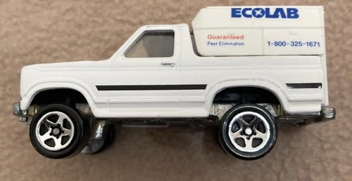 1980 HOT WHEELS FORD BRONCO ECOLAB WHITE 1:64 DIECAST 3" PICKUP TRUCK W/ TOPPER