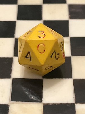 Vintage Gamescience d20 0-9 twice opaque yellow rpg ad&d dice 121524@