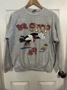 Looney Tunes Sweatshirt Adult Gray VTG 90s Size L Tweety Bird Sylvester Graphic