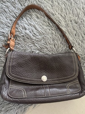 Coach Chelsea Brown Pebble Leather Flap Shoulder Bag F12336 Medium