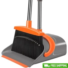 Heavy Duty Broom Dustpan Combo Adjustable Handle No Bend Scraper Cleaning Floors