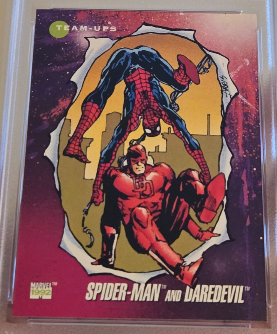 1992 IMPEL MARVEL UNIVERSE SERIES 3 SPIDER-MAN & DAREDEVIL #97 CARD PSA 8 NM-MT view 2