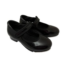 Girl's Black Patent Leather Tap Dance Shoes Size 10 C 6.5" Length