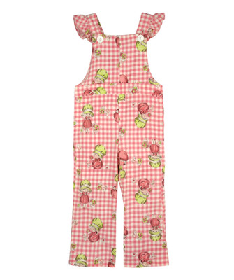 VTG Health-Tex Overalls PINK GINGHAM CHECK Little Girl Doll Picking Flowers 3T