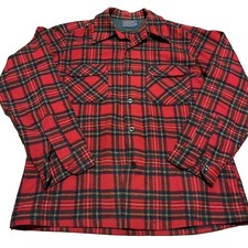 Vintage 60s Pendleton Board Shirt Mens Medium Red Green Plaid Wool Loop Collar