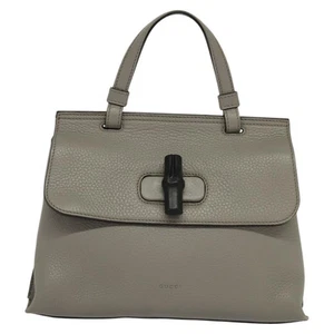 Sac à main Gucci bambou quotidien en cuir gris authentique