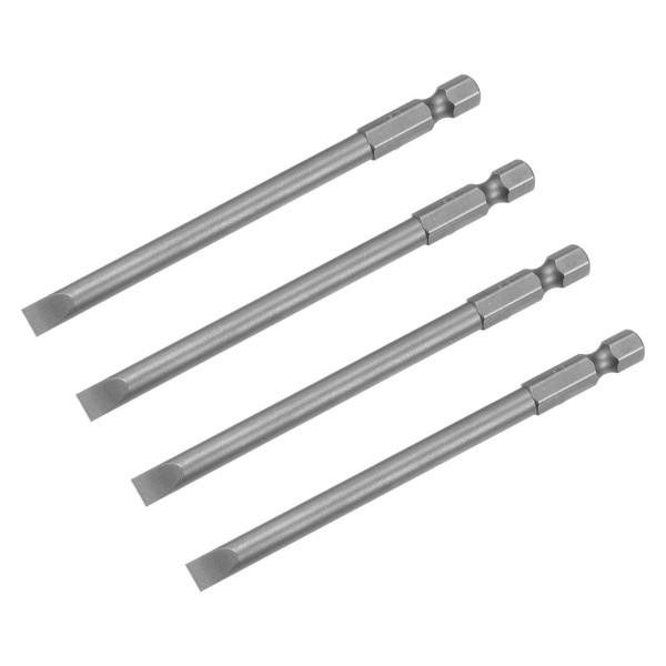 "4X Schlitz Schraubendreher Bits 6Mm 4\" LäNge 1/4\" Sechskant Schaft Magnetik Kopf"-image