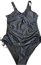 New Womens One Piece Swimsuit L Black Tummy Control V Neck Bathing Suit Slimming